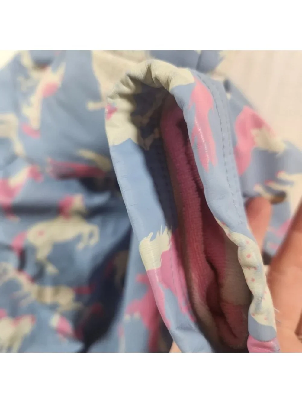 Hatley Girls Blue Pink Horse Print Hooded Raincoat Jacket 6-12M‎